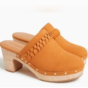 JCrew Tan Clogs W/ Chunky Wooden 3inch Heel Sz 9